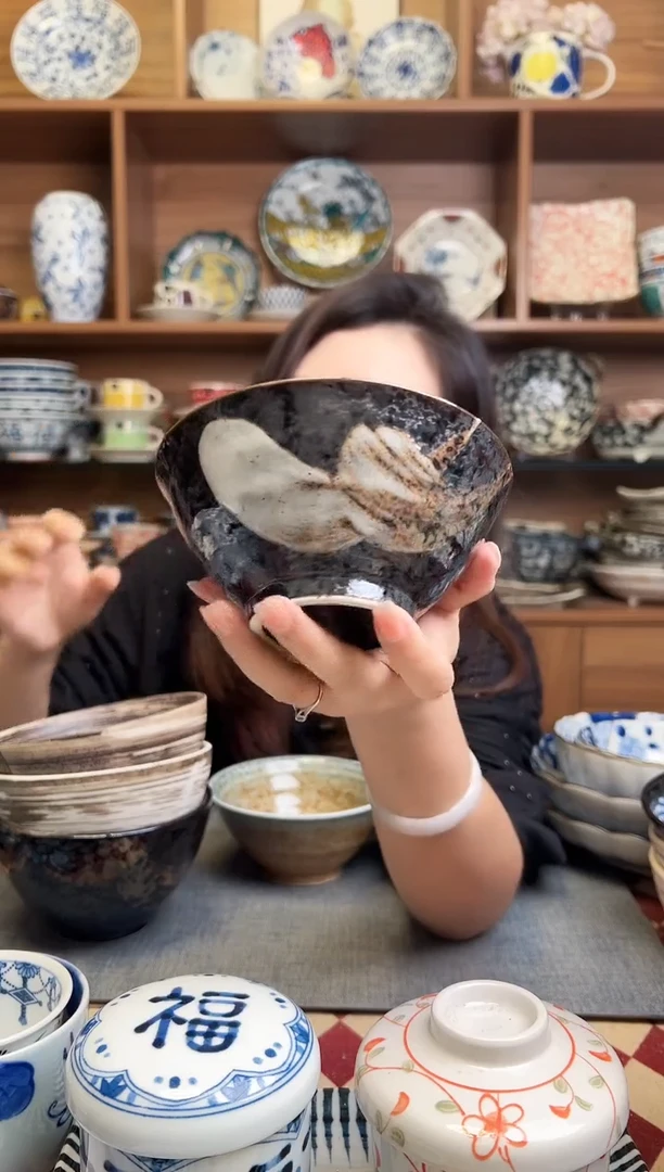 瓷片明世荒刷毛13cm斗笠饭碗