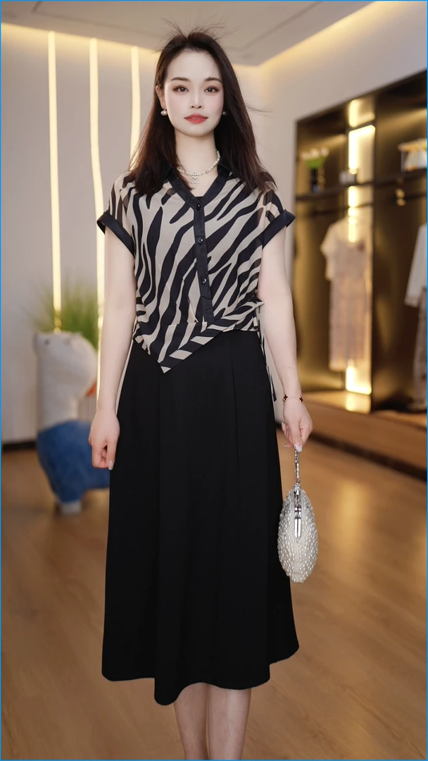 高级感洋气短袖连衣裙女2025春夏新款显瘦时尚气质长裙