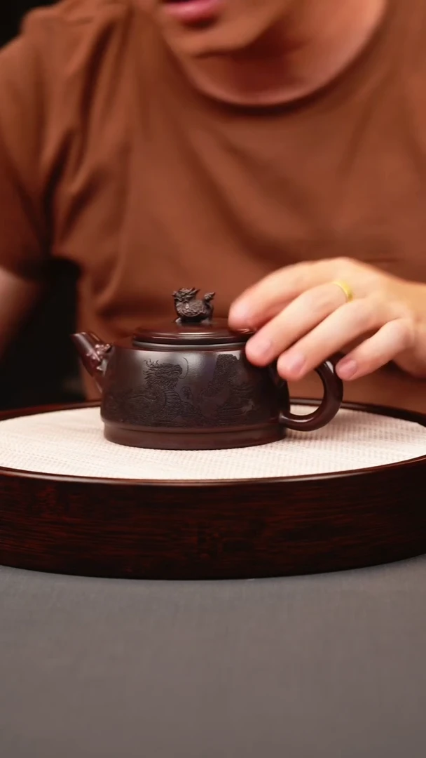 茶壶紫砂古红泥龙龟