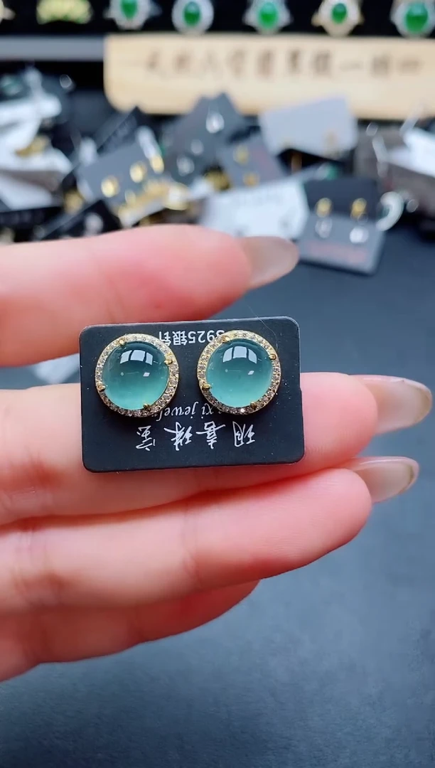 银S925镶嵌翡翠耳饰690