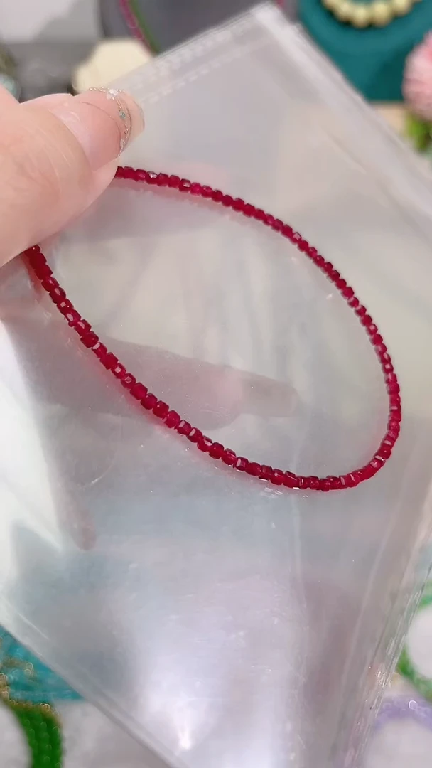 手链银S925镶嵌红宝石脚链69