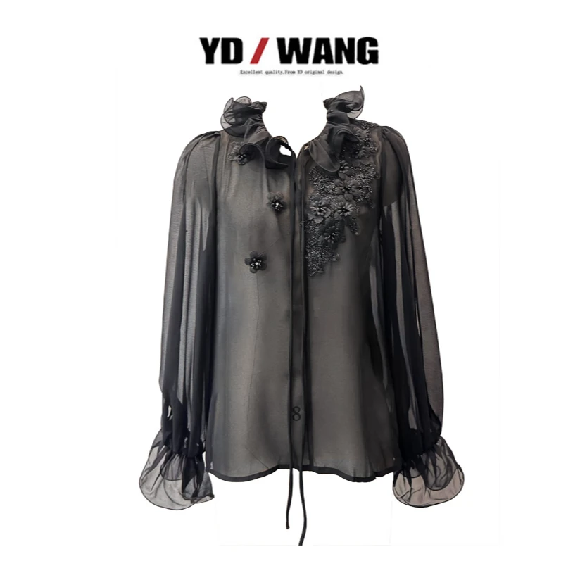 【YD精选】飘逸网纱微透衫  设计款时尚休闲小众气质女人味