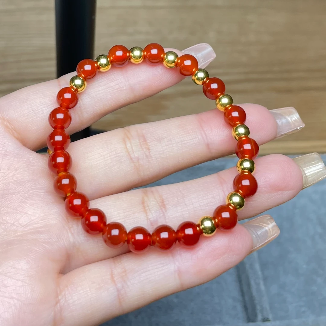 玉麓 足金5mm光面转运珠10颗0.9g红MN手串（串好发货）