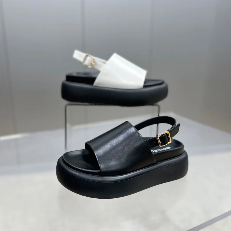 【左右华菲】6cm欧洲站高级感真皮厚底凉鞋2025夏季新款松糕休闲鞋