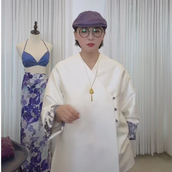 青羽家桑蚕丝清新雅致手工盘扣新中式斜襟上衣外套