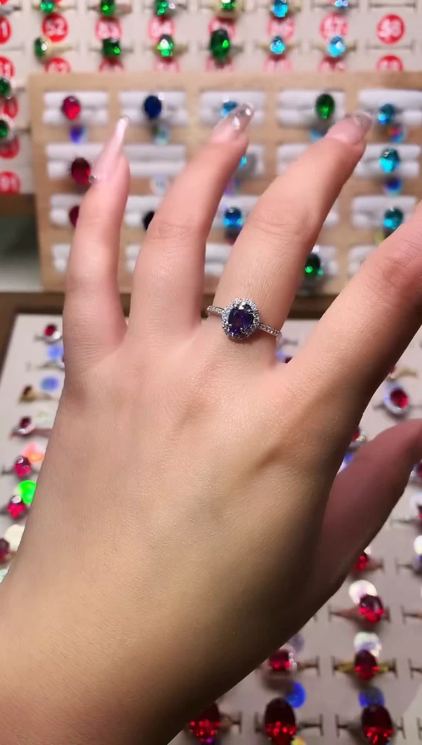 银S925镶嵌戒指紫色碧玺5*7 豪镶 银托