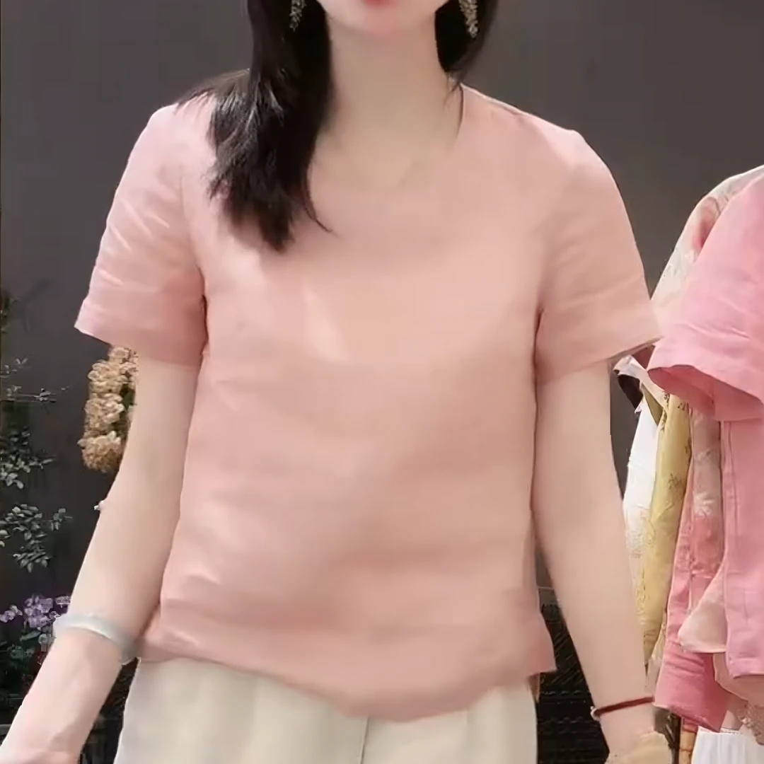 【久依专属】25粉色显瘦气质T桖高级感触感凉爽简约短袖女LK2503315