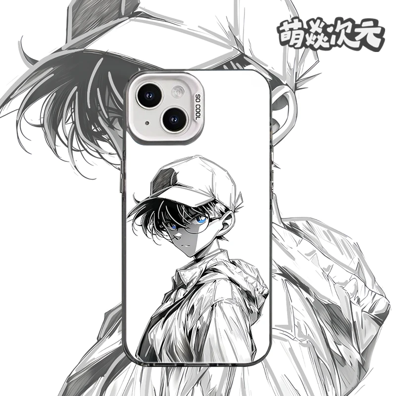 柯南线稿线条彩银适用苹果华为VIVO小米OPPO动漫个性彩银手机壳