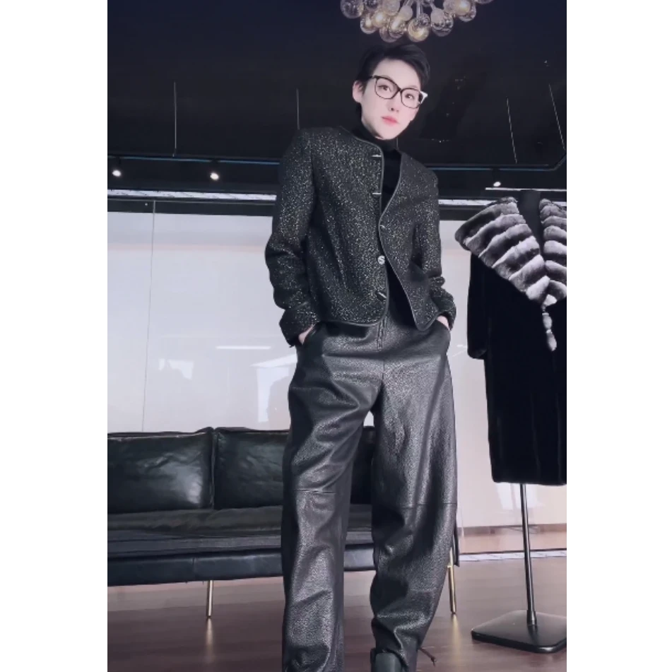 卡码往小拍 羊皮革 黑色皮裤 K0774