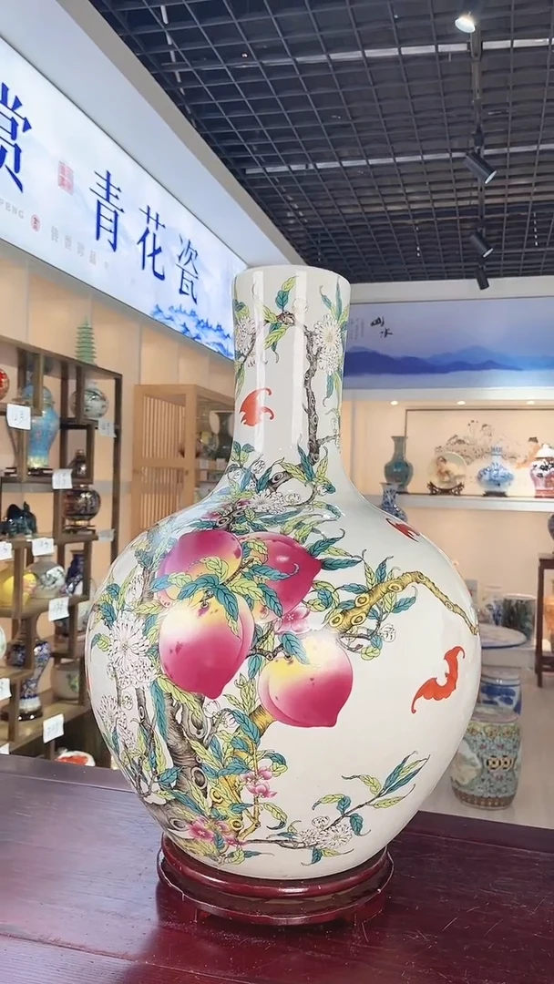 摆件石*镇景德镇陶瓷花瓶九桃天球瓶高度51厘米