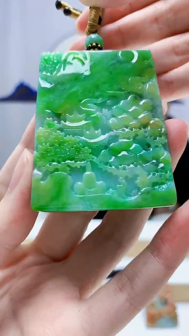 未镶嵌定制翡翠4898zm-毛货挂件山水140