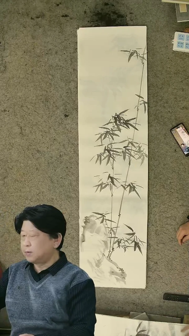 国画四尺对开 墨竹条屏 34*138cm