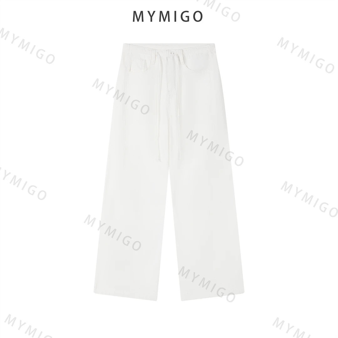 【MYMIGO】・冰肤・高品冰感抽绳直筒阔腿拖地裤莱赛尔无弹欧式牛仔裤