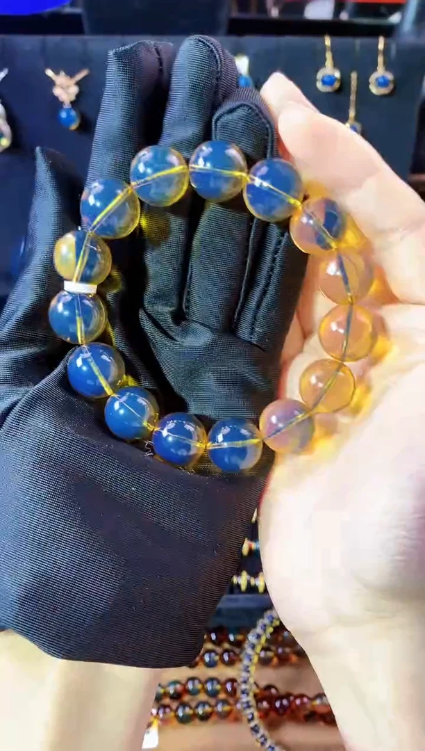 【闪购商品】琥珀珠宝奇石未镶嵌14mm高蓝手串