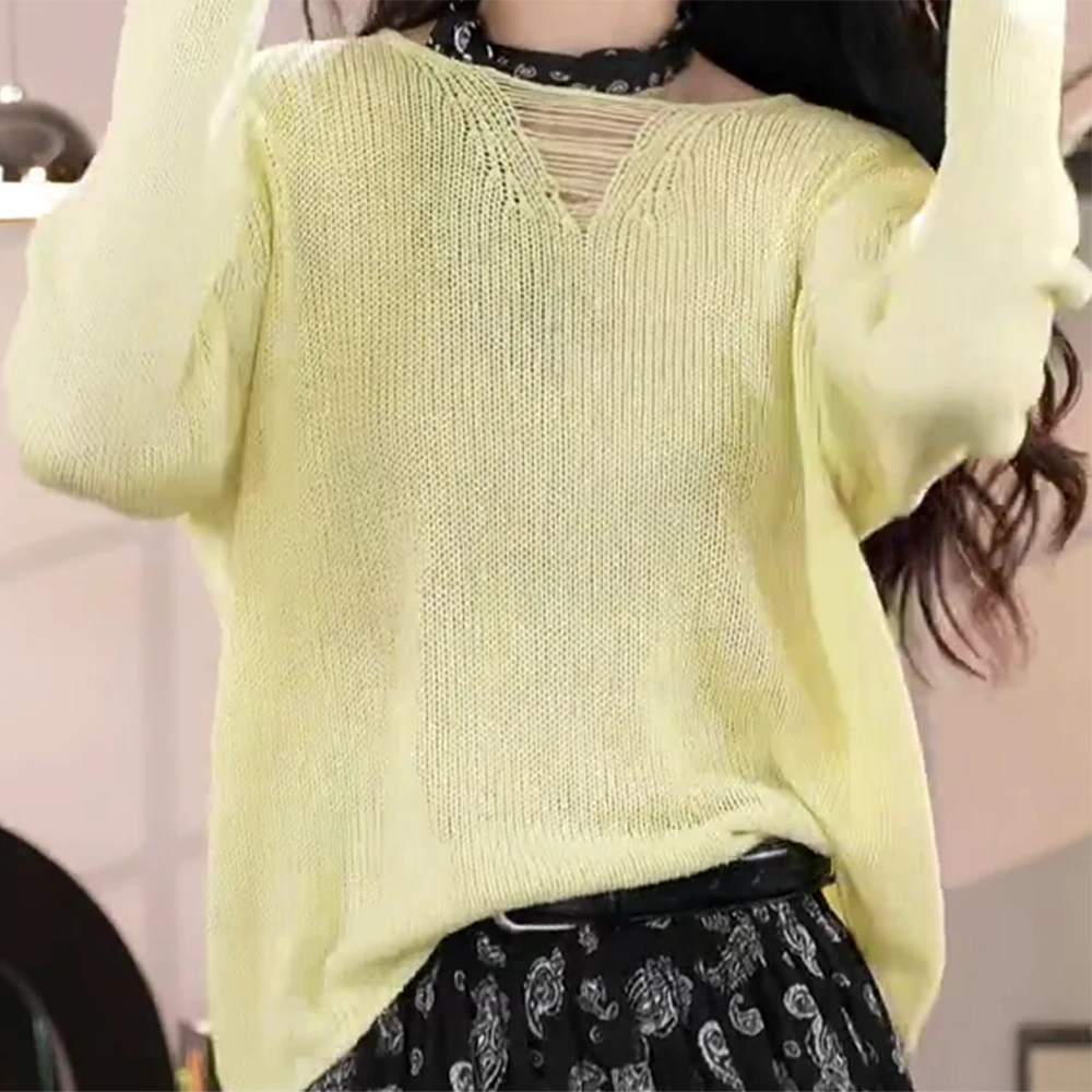 2025新款春秋宽松显瘦休闲打底衫女多巴胺针织衫薄款慵懒风