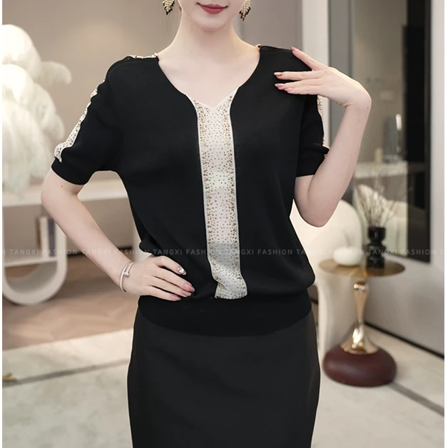 现货2025夏季新款【5464】轻奢设计感小众气质休闲时尚百搭针织小衫