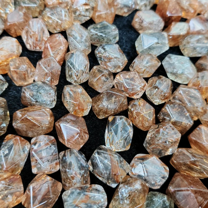 【配件】8A天然黑金超七水晶切面随形珠(颗)多样性发一