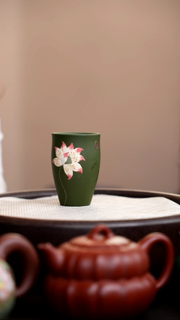 茶壶紫砂白玉段闻香杯彩莲