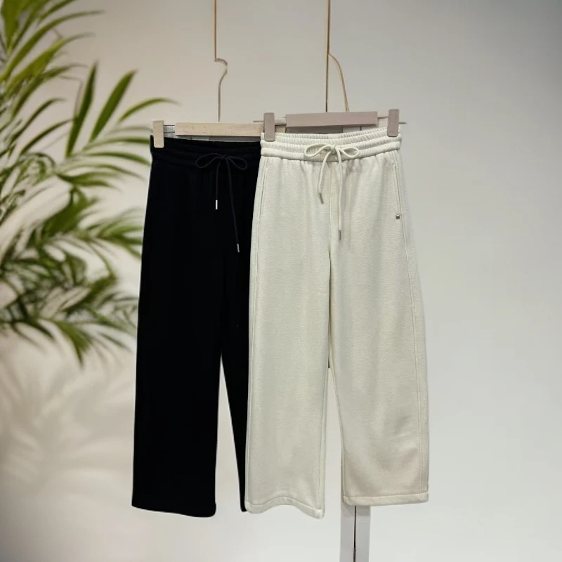 282松紧腰加绒加厚休闲裤女冬季时尚百搭纯色休闲裤