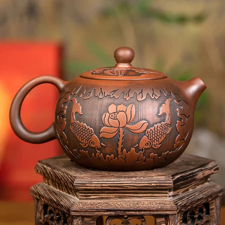 云南紫陶莲趣西施茶壶全手工功夫茶具泡茶紫砂壶家用办公套装高档