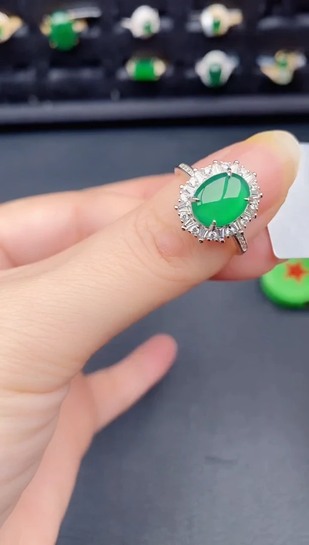 银S925镶嵌戒指翡翠天然a货翡翠96