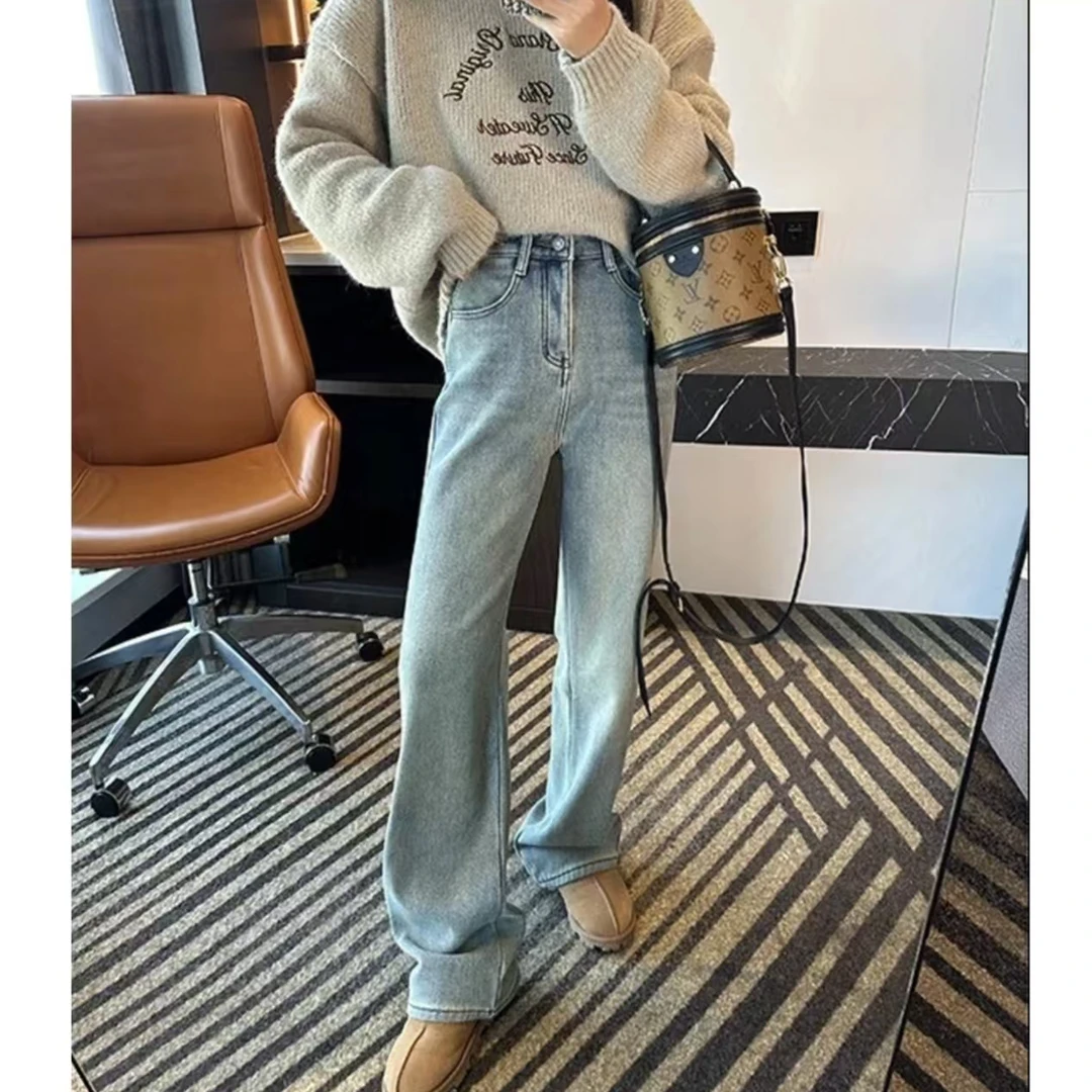 【聂姑娘专属】韩版东大门秋冬软牛仔显瘦高腰直筒裤休闲百搭宽松