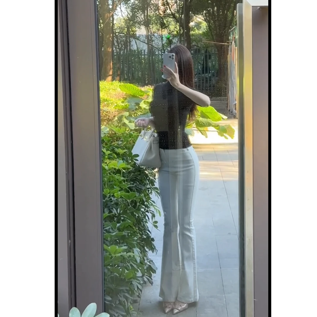 YUMUMMM 【长腿姐姐】牛仔裤高腰显瘦韩版喇叭裤休闲百搭裤子#LB22