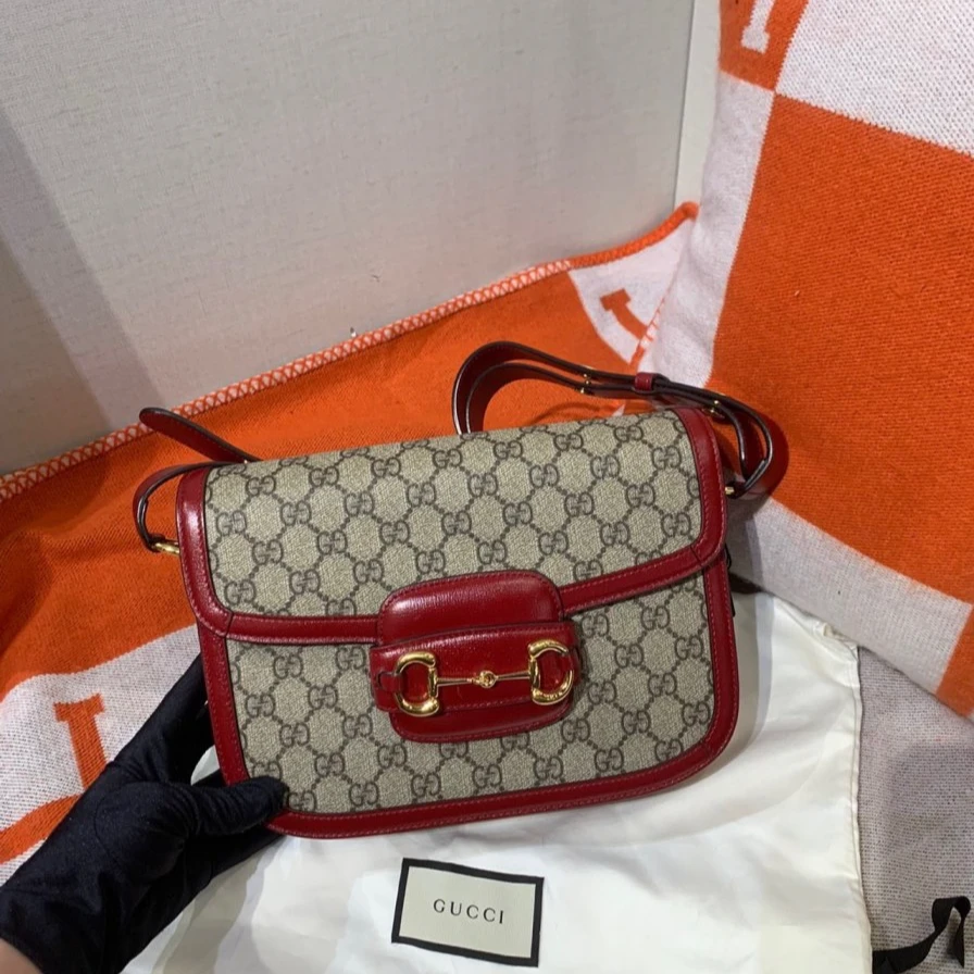 99新 GUCCI/古驰 古驰1955红色马鞍包中号 0318