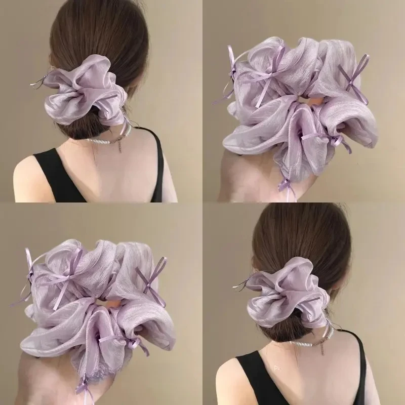 2025年！新款芭蕾风蝴蝶结大肠发圈法式温柔气质网纱头圈发绳盘发~