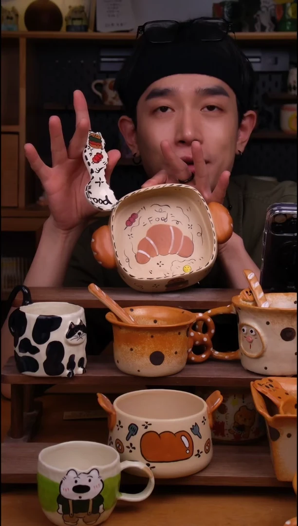 碗陶景德镇可爱设计师款陶瓷（带勺）