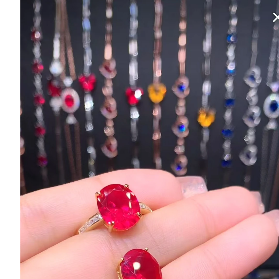 红宝石S925银镶金色戒指