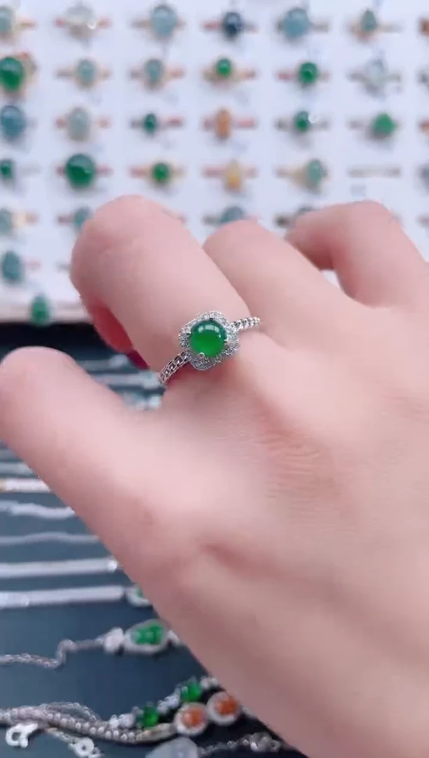 银S925镶嵌戒指翡翠天然翡翠