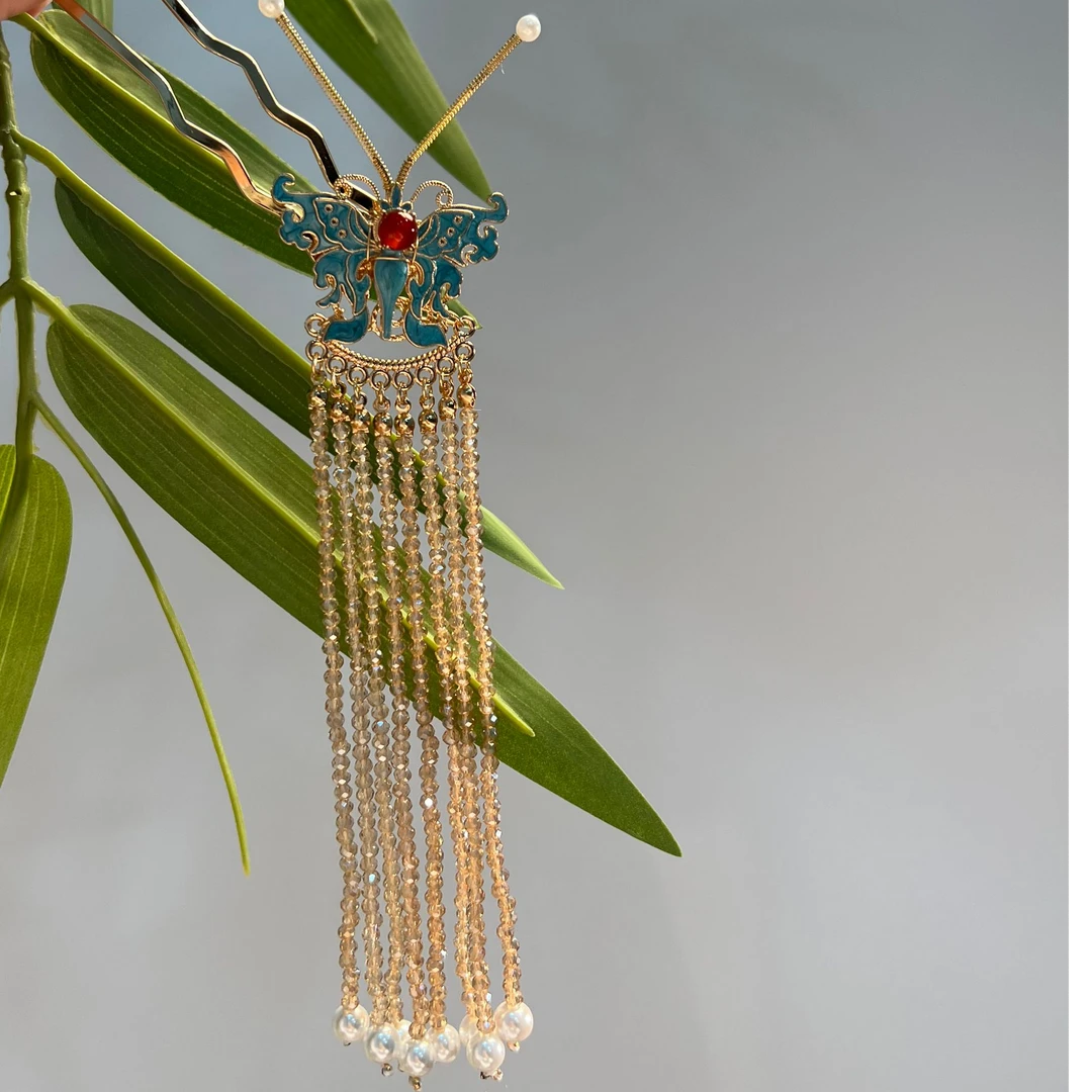 古悦倾城（沁蝶）古风汉服发饰长流苏超仙小钗