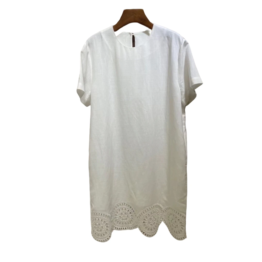 高奢重工刺绣宽松亚麻极简老钱风格夏季连衣裙