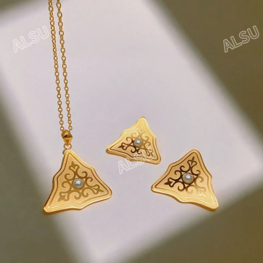 合金项链 ALSU原创经典最新款民族风项链耳钉两件套百搭时尚气质