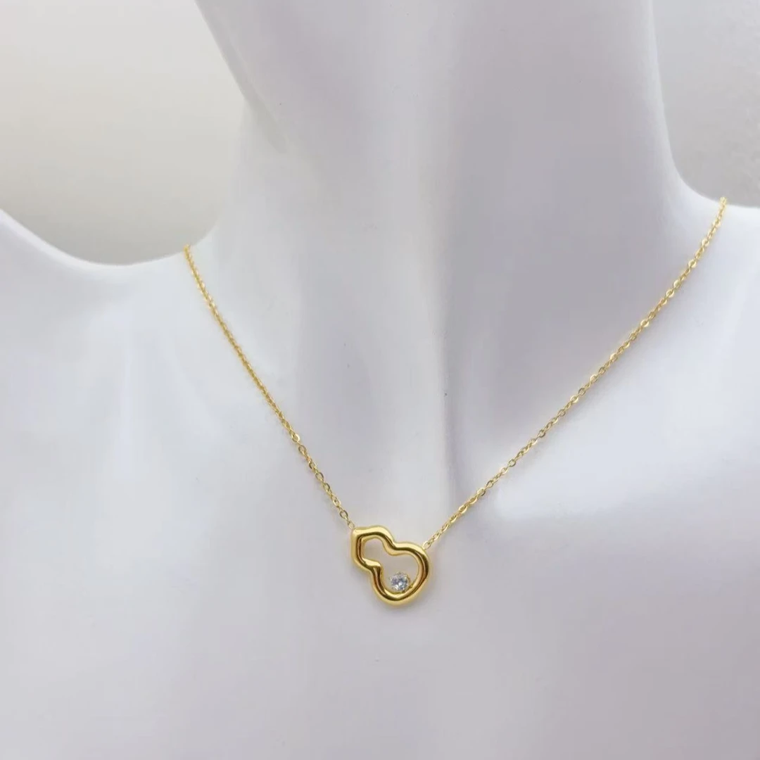 钛钢项链 【Kiss娜】钛钢130灵动镂空加锆葫芦项链