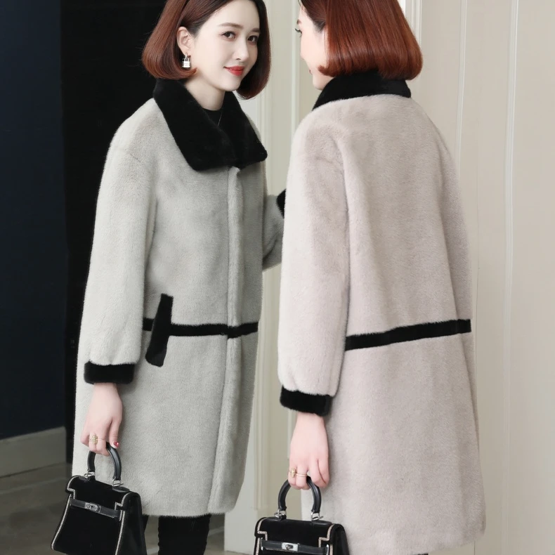 【设计师款】海宁设计师款貂绒外套皮毛一体简约大衣外套-821