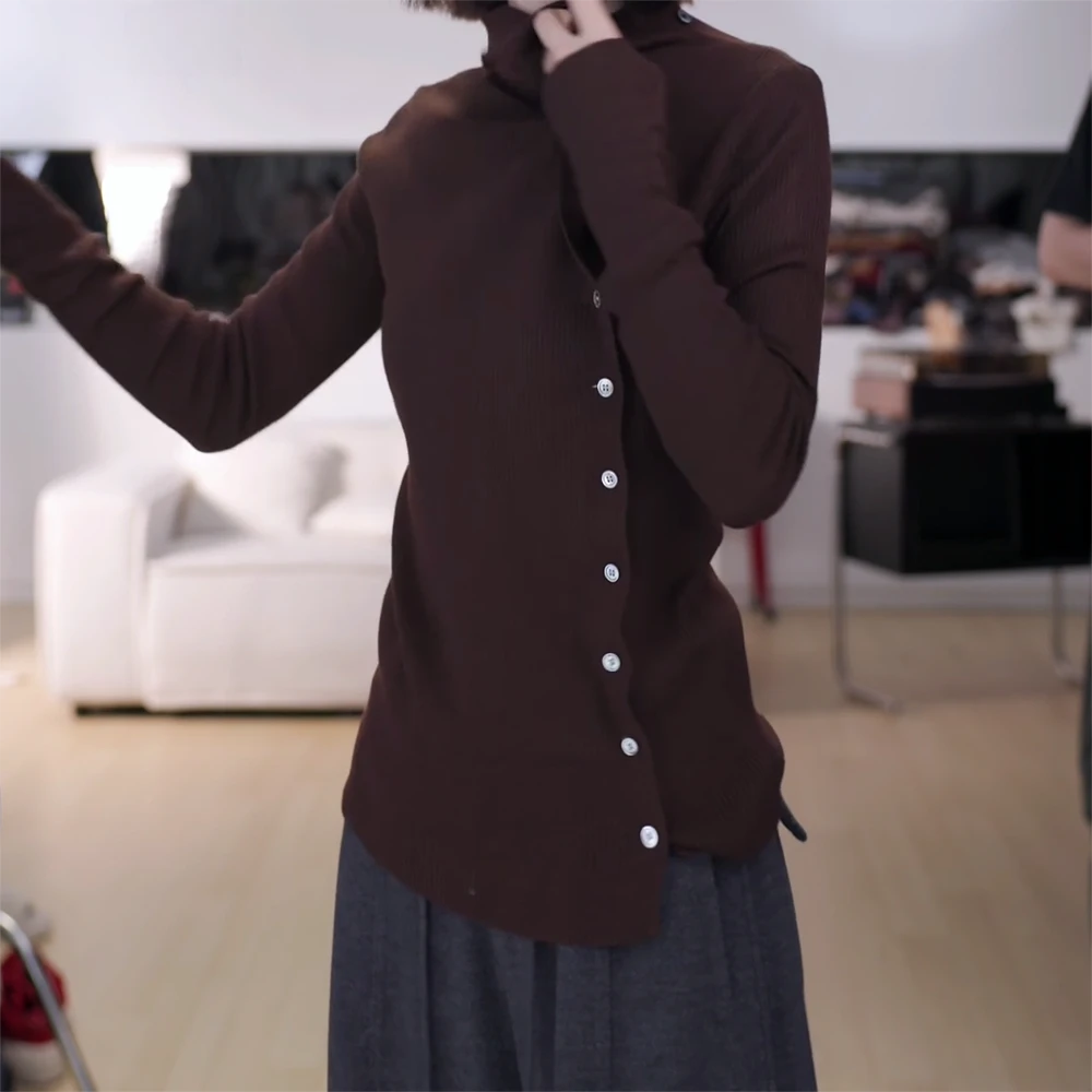 2025纽扣高领针织修身韩系气质百搭温柔毛衣打底衫C6488
