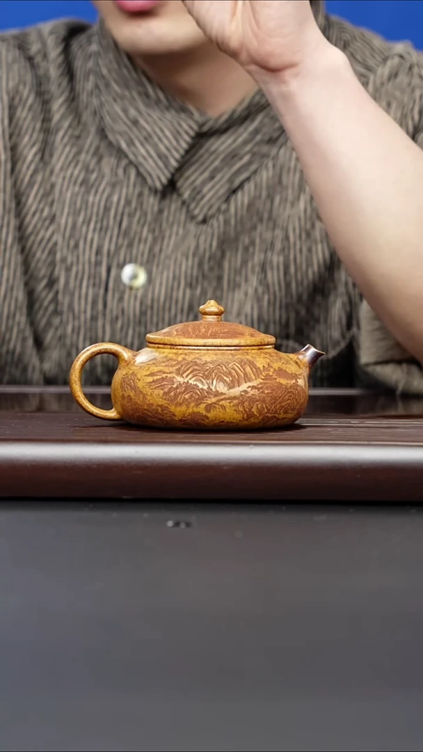 茶壶紫砂宜兴紫砂 山水牡丹寒江 龙骨金砂 曹营营