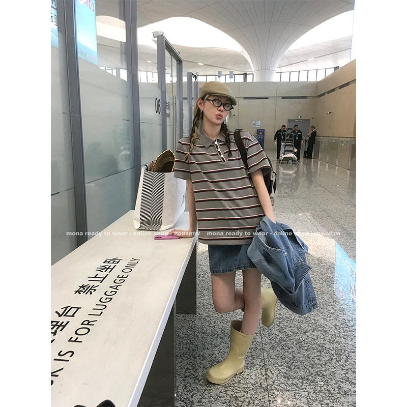 【Mona张绮贤】MONA 条纹宽松 polot恤女 O125Y01530