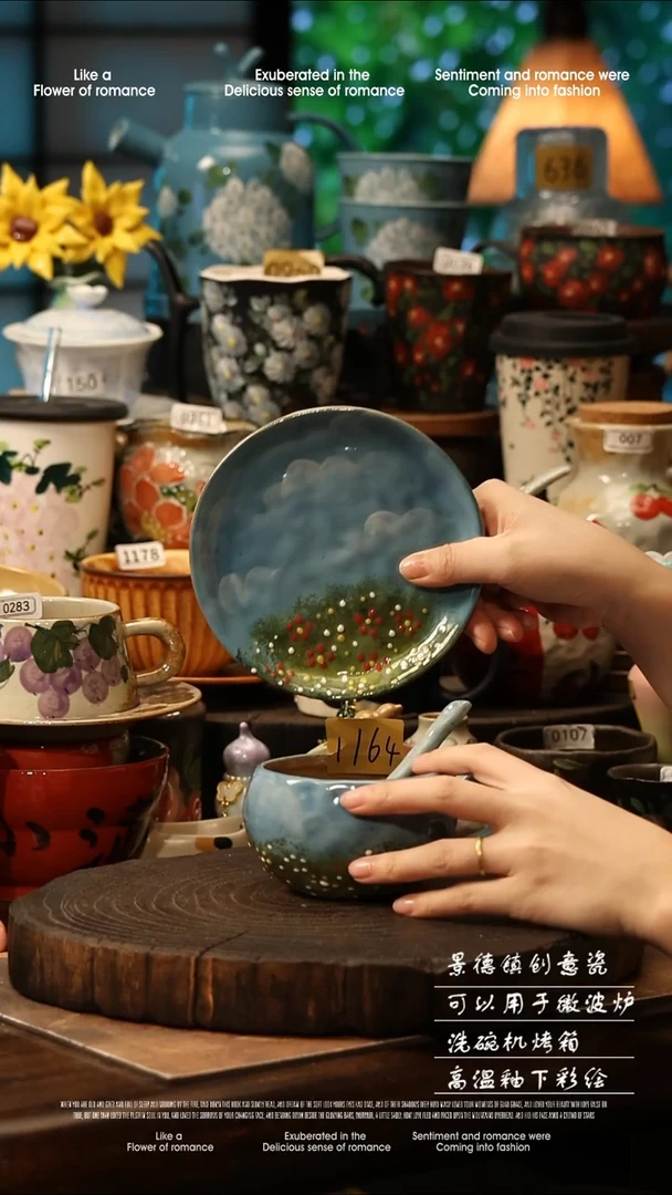 陶瓷景德镇高温釉下彩手工手绘款式@A1164@
