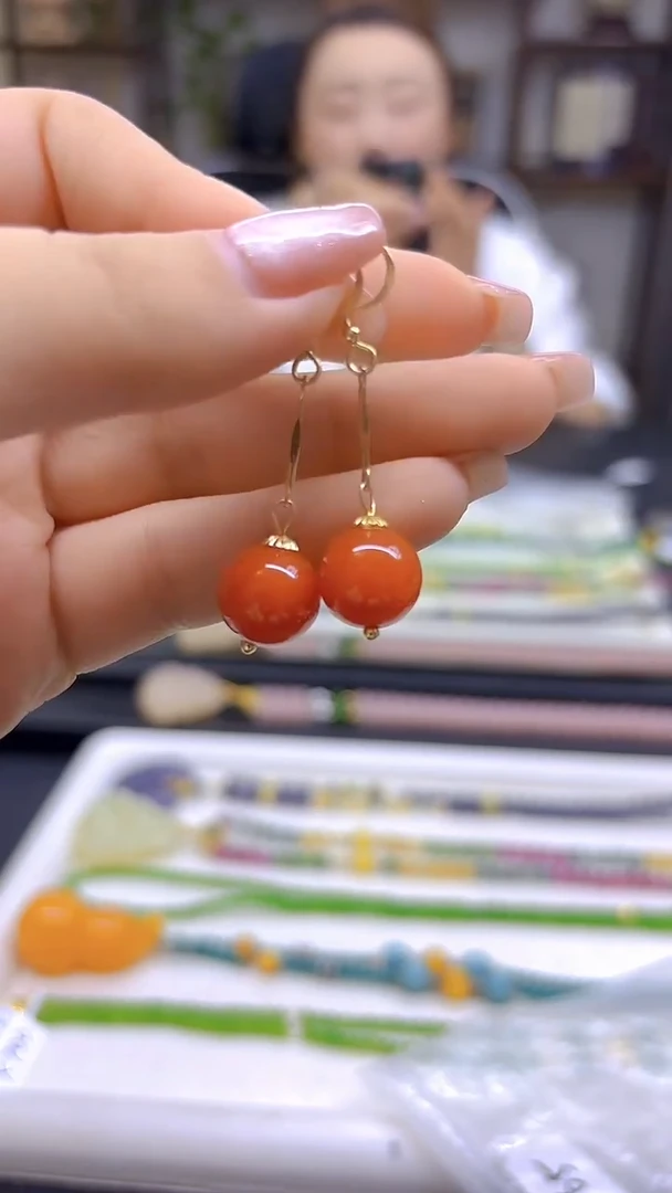 翡翠14K金镶嵌耳饰DIY款E565