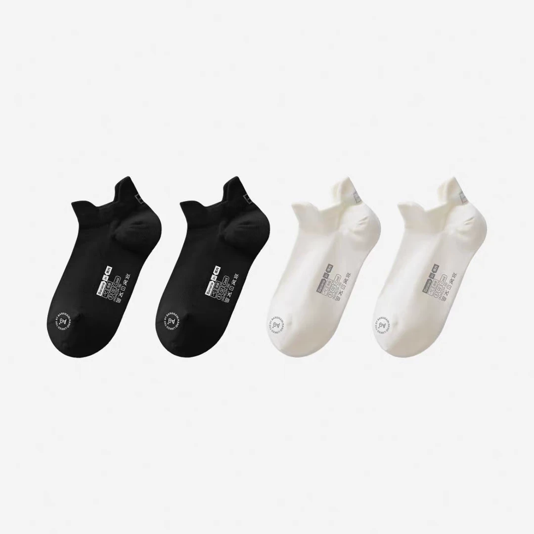 夏天凉感薄款吸汗透气银离子防臭船袜4双