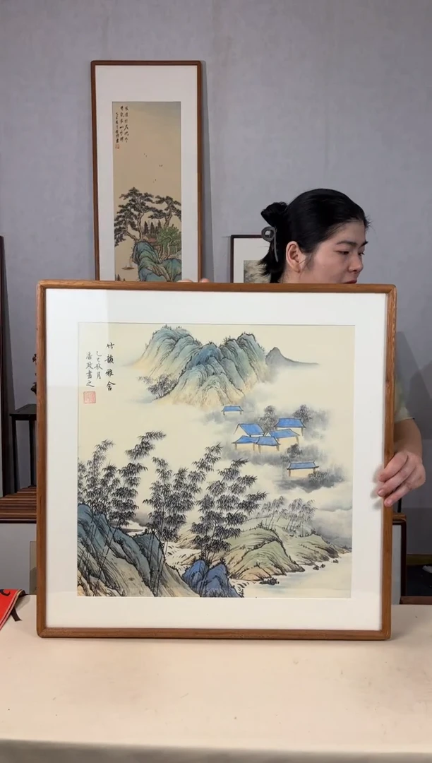 国画手绘*竹韵雅舍*62*62cm实木框