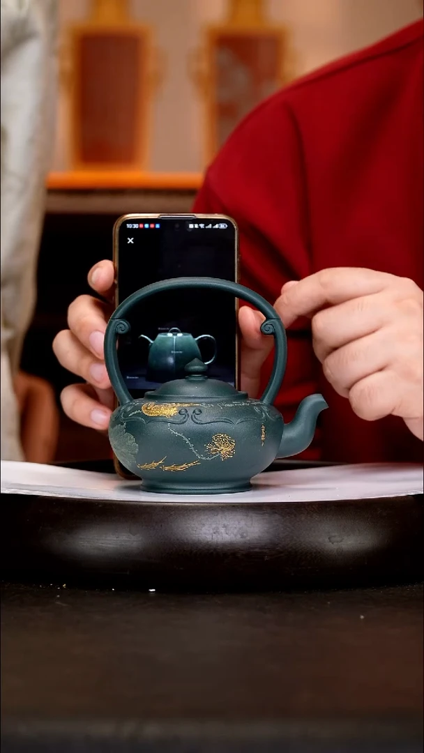 茶壶紫砂ZKN57如意 提梁   春辰绿泥    250cc