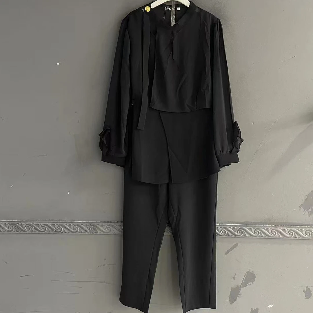 简约通勤时尚套装黑色长袖秋季显瘦气质
