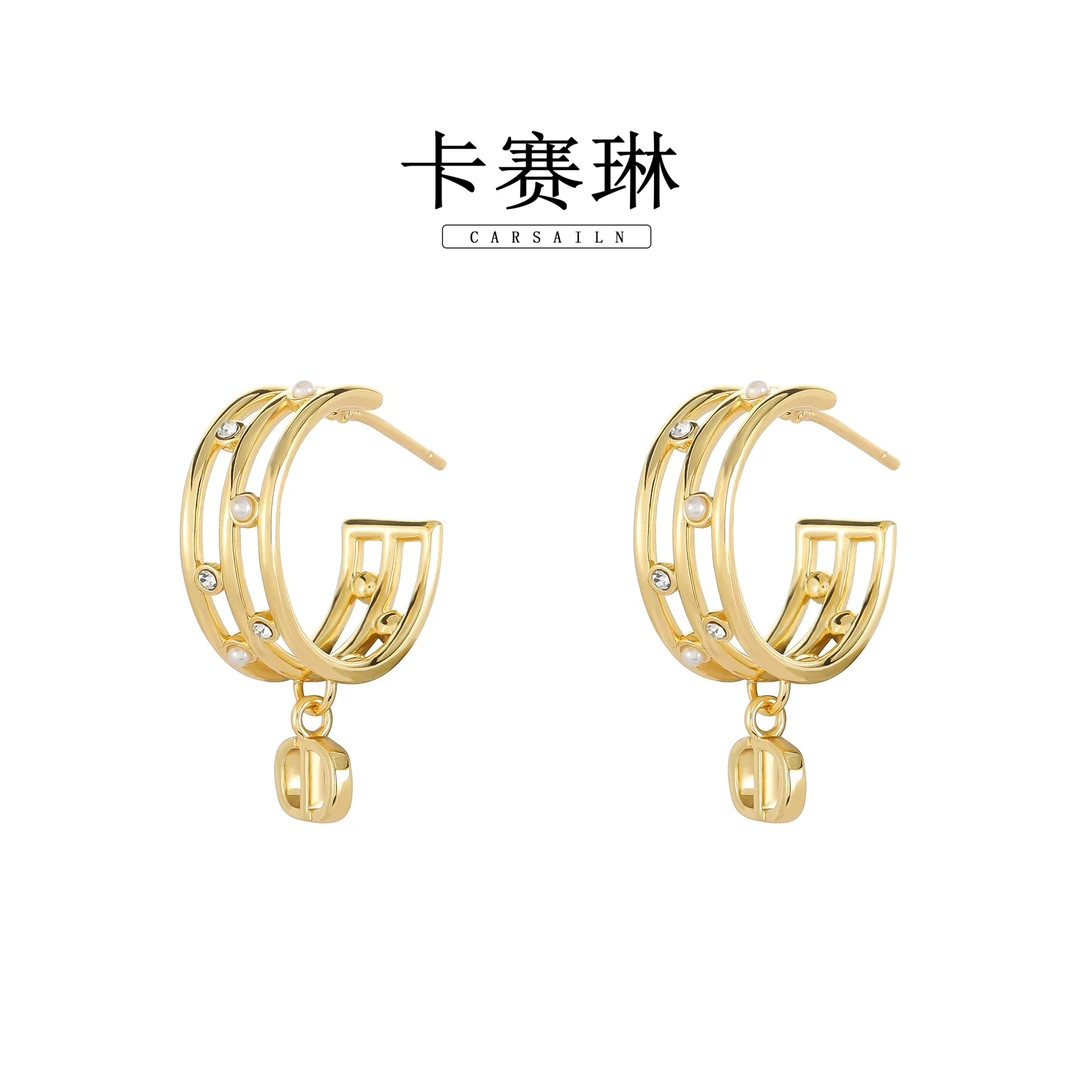 铜合金仿珍珠耳饰  925银针【流环坠】轻奢时尚精致耳环 4479