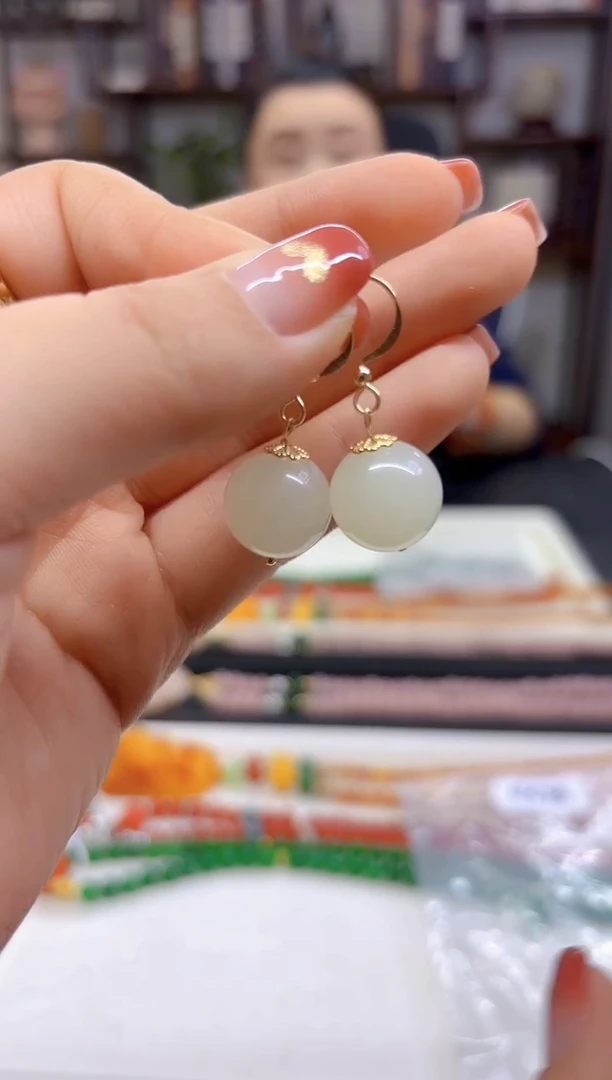 【闪购商品】和田玉（白玉）耳饰14K金镶嵌E673