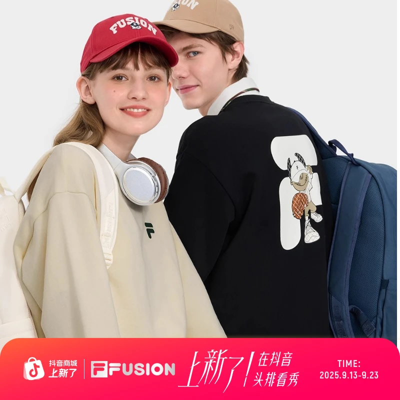 加绒款/FUSION斐乐潮牌男女情侣款套头卫衣24冬新款宽松针织上衣