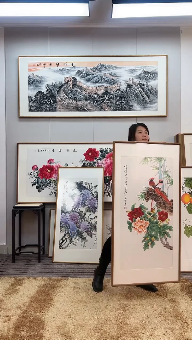 国画手绘工笔牡丹122*62尺寸